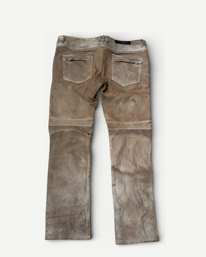 Balmain SS13 Cream Leather Biker Pants