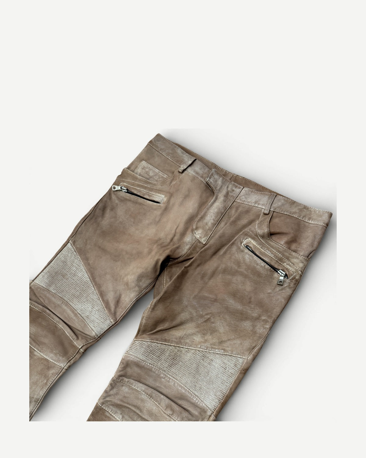 Balmain SS13 Cream Leather Biker Pants