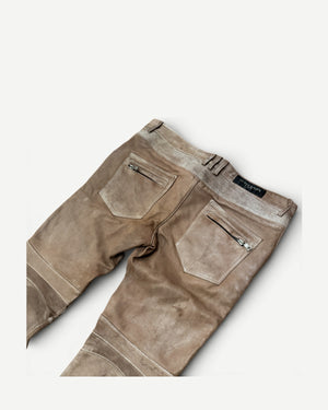 Balmain SS13 Cream Leather Biker Pants