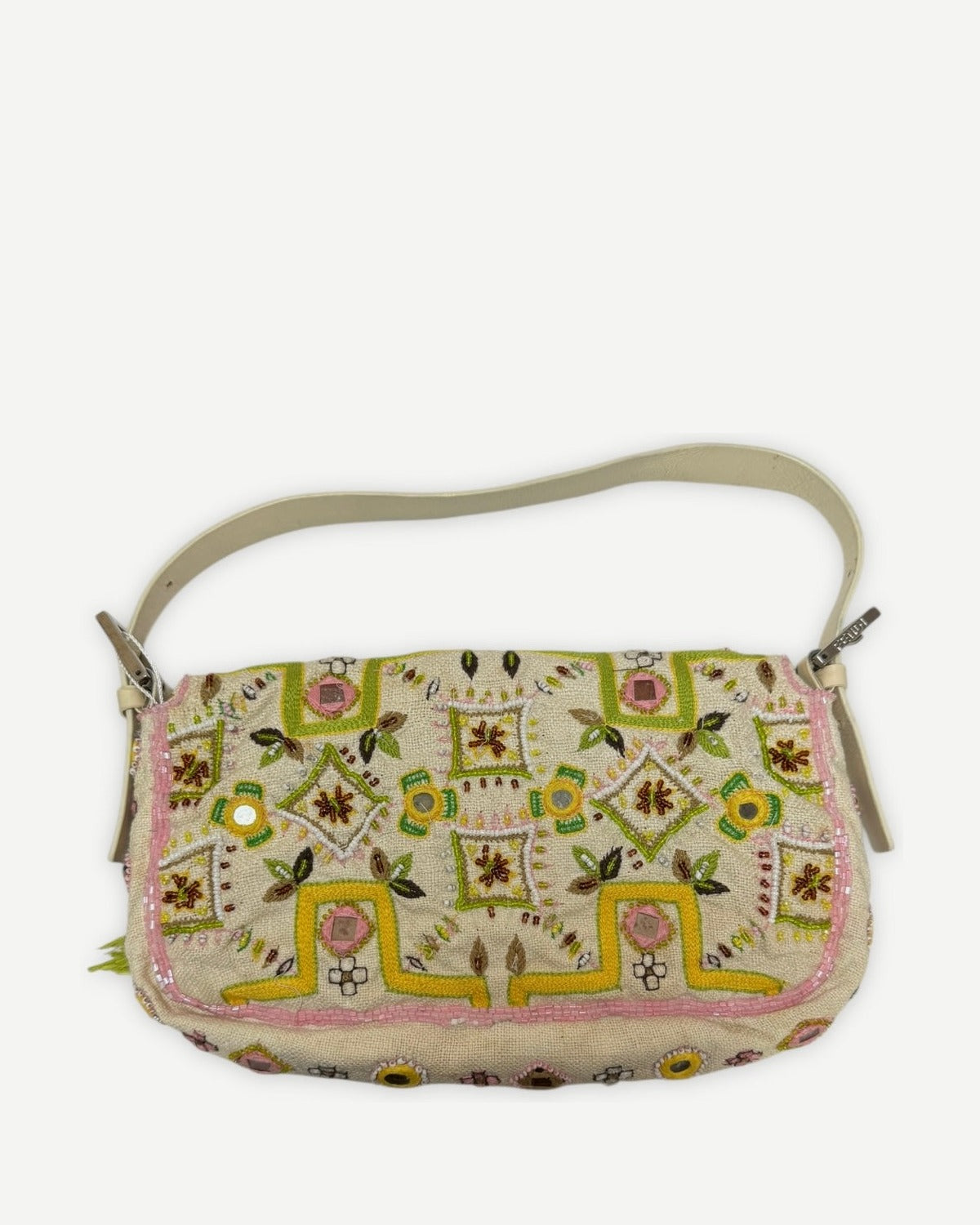 Fendi 2000s Floral Embellished Fringed Baguette Bag