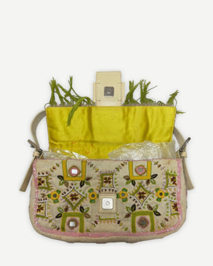 Fendi 2000s Floral Embellished Fringed Baguette Bag