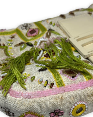 Fendi 2000s Floral Embellished Fringed Baguette Bag