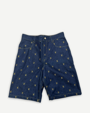 Louis Vuitton SS24 Logo Embroidered Denim Shorts