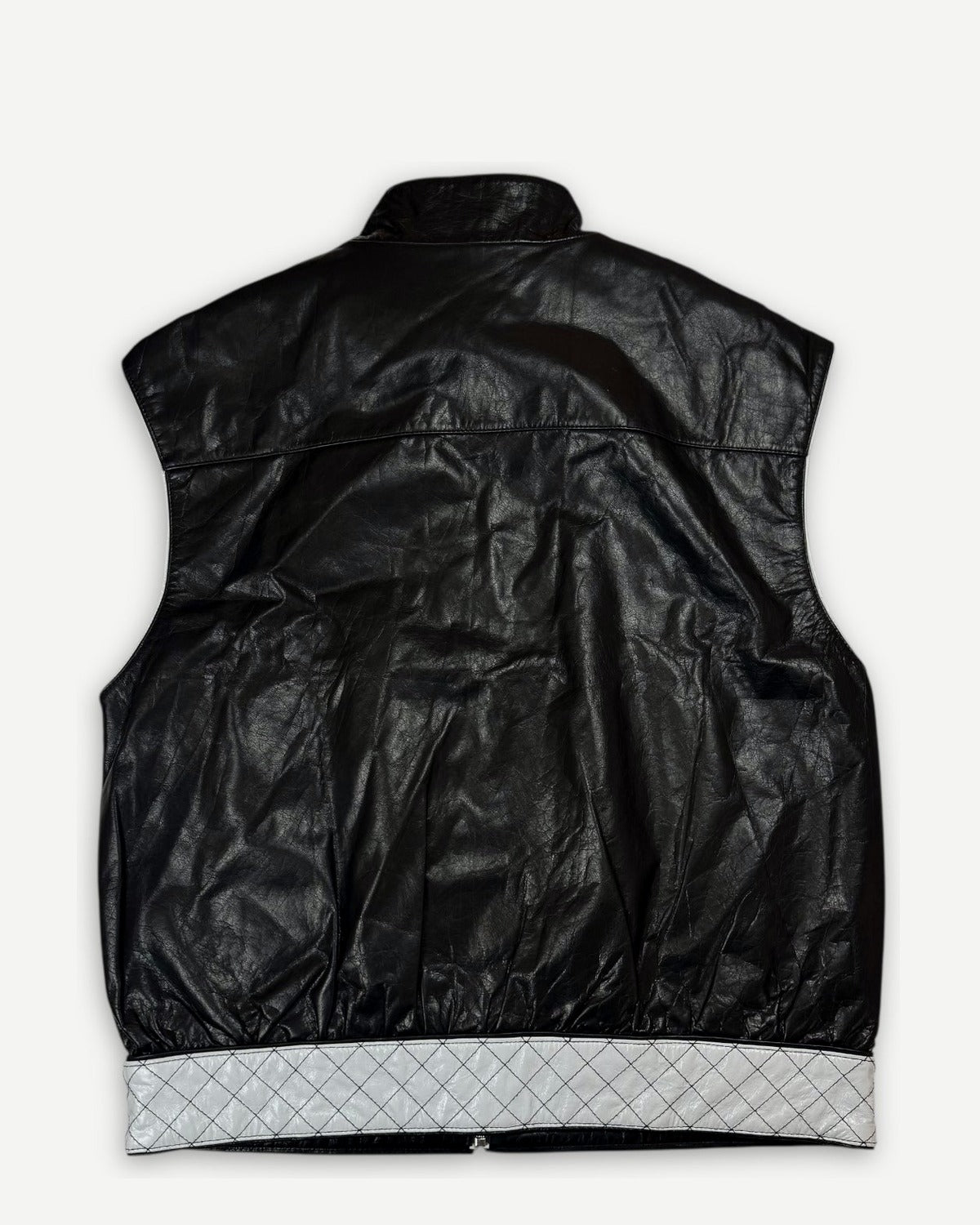 Chanel SS24 Oversized Black Leather Contrast Trimmed Racer Vest Sample