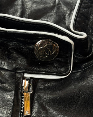 Chanel SS24 Oversized Black Leather Contrast Trimmed Racer Vest Sample