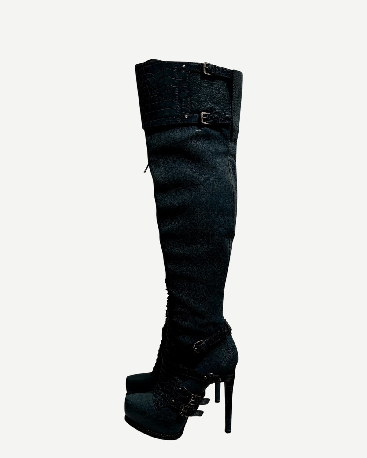 Christian Dior by John Galliano Croc Embossed Knee High Boots