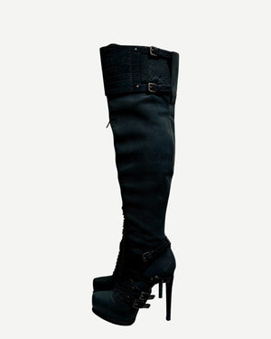 Christian Dior by John Galliano Croc Embossed Knee High Boots