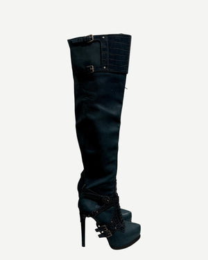 Christian Dior by John Galliano Croc Embossed Knee High Boots