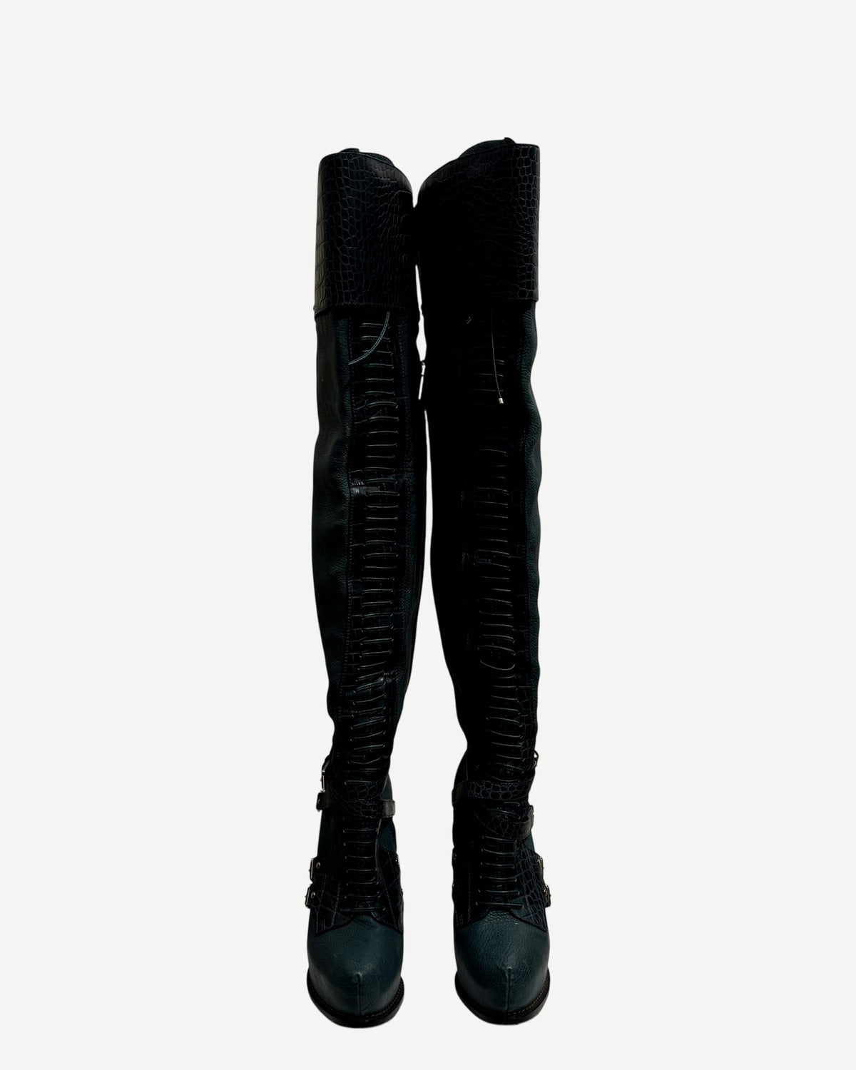 Christian Dior by John Galliano Croc Embossed Knee High Boots