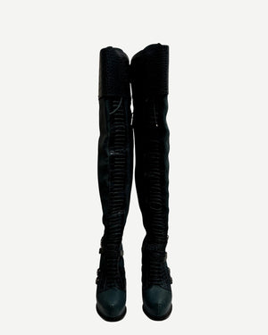 Christian Dior by John Galliano Croc Embossed Knee High Boots