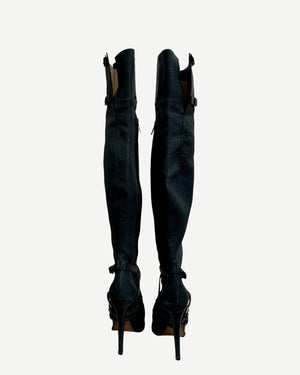 Christian Dior by John Galliano Croc Embossed Knee High Boots