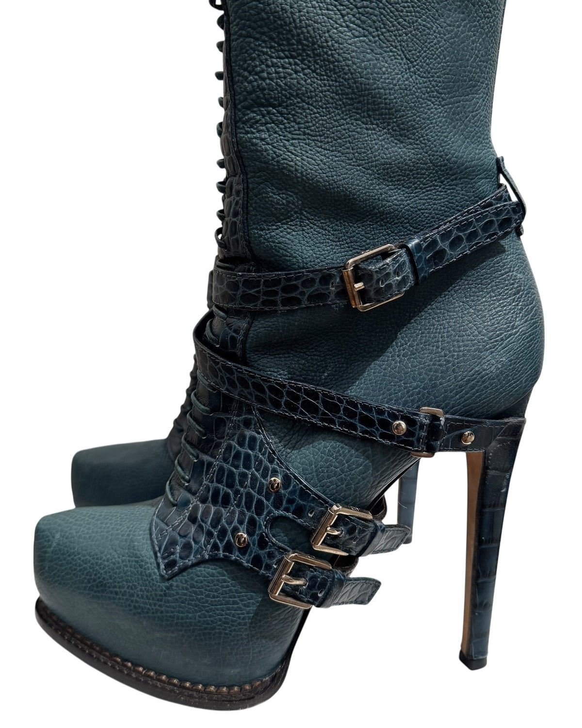Christian Dior by John Galliano Croc Embossed Knee High Boots