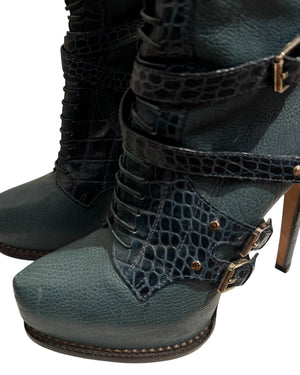 Christian Dior by John Galliano Croc Embossed Knee High Boots