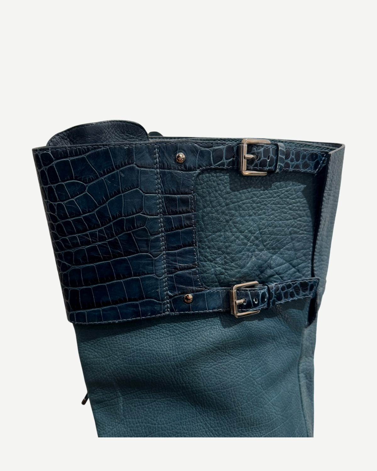 Christian Dior by John Galliano Croc Embossed Knee High Boots