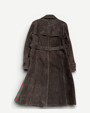 Gucci AW17 Dragon Embroidered Goat Suede Trench Coat