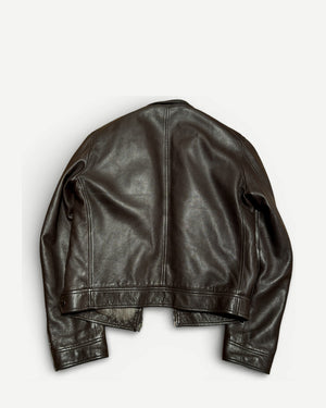Gucci by Tom Ford 2000s Lapin Fur Gun Metal Leather Jacket