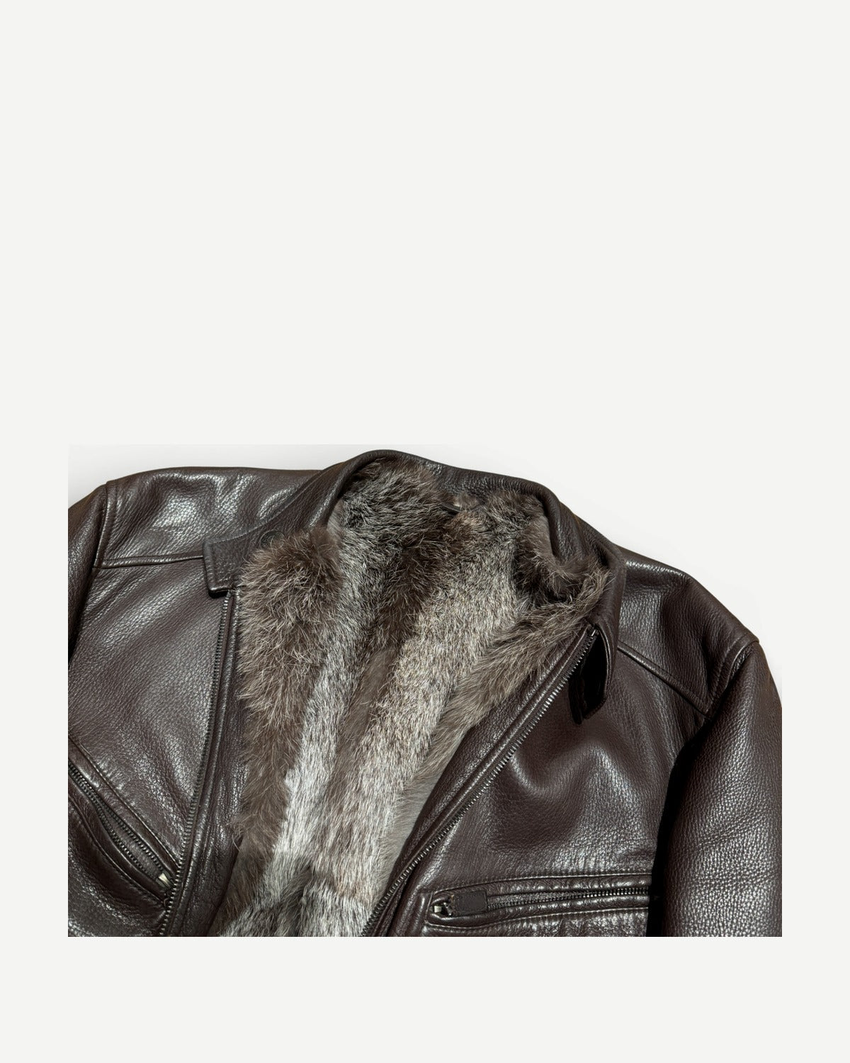 Gucci by Tom Ford 2000s Lapin Fur Gun Metal Leather Jacket