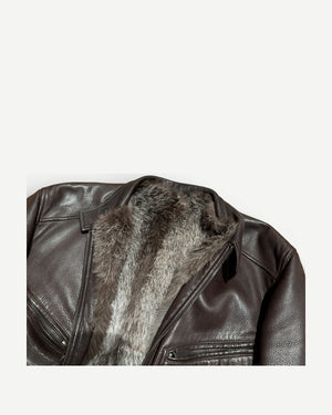 Gucci by Tom Ford 2000s Lapin Fur Gun Metal Leather Jacket