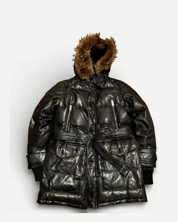 Burberry Prorsum by Christopher Bailey N3B Leather Belted Fur Hood