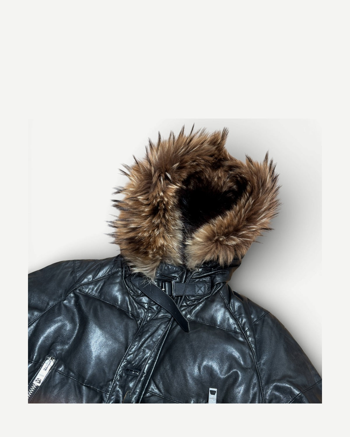 Burberry Prorsum by Christopher Bailey N3B Leather Belted Fur Hood Military Parka