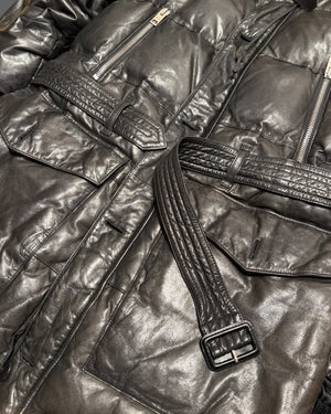 Burberry Prorsum by Christopher Bailey N3B Leather Belted Fur Hood Military Parka