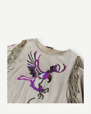 Balmain SS08 Runway by Christophe Decarnin Eagle Embellished Chain Fringed Goat Suede Dress