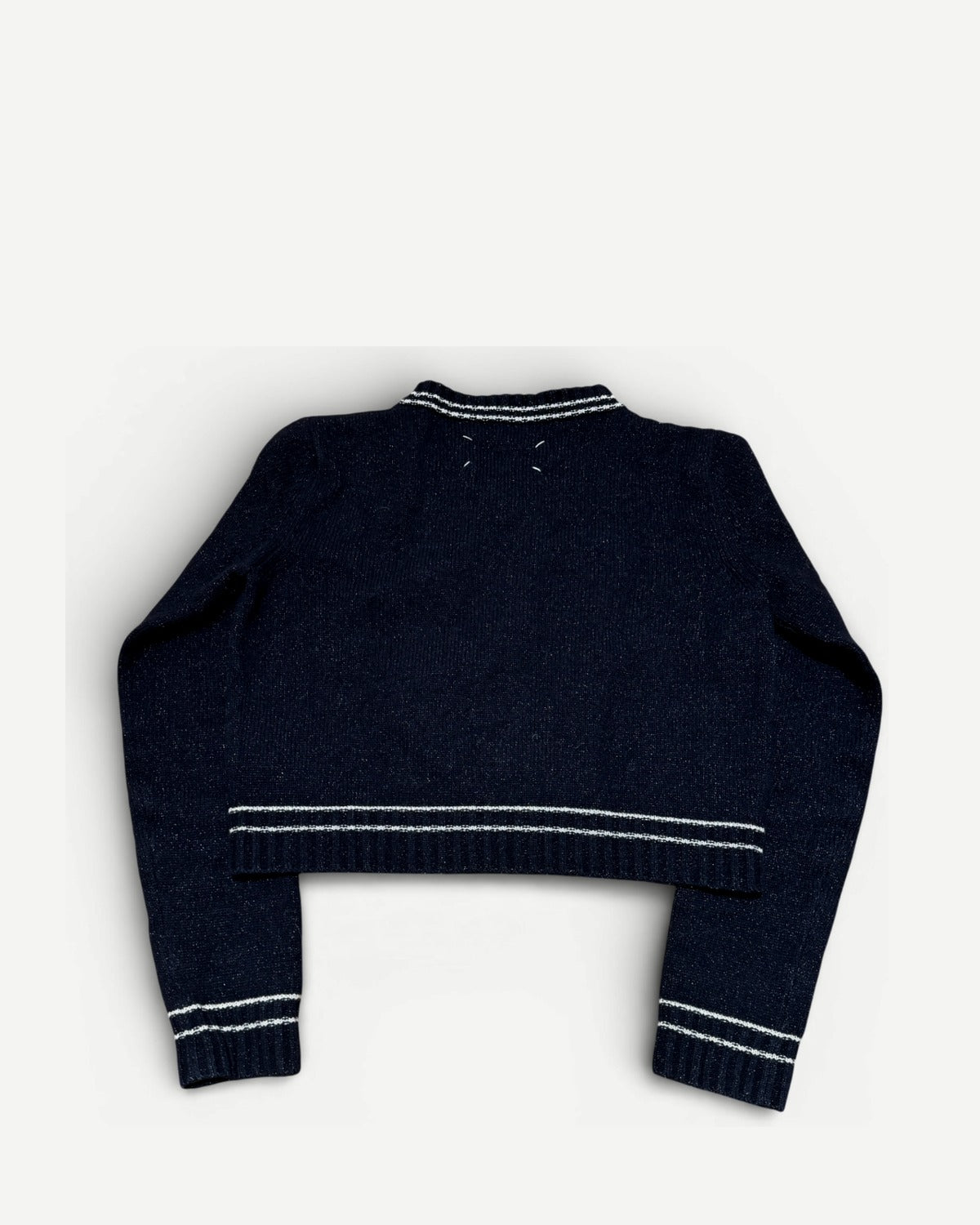 Maison Margiela SS20 Navy Metallic Varsity Cropped Knit Sweater