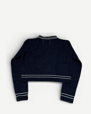 Maison Margiela SS20 Navy Metallic Varsity Cropped Knit Sweater