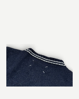 Maison Margiela SS20 Navy Metallic Varsity Cropped Knit Sweater