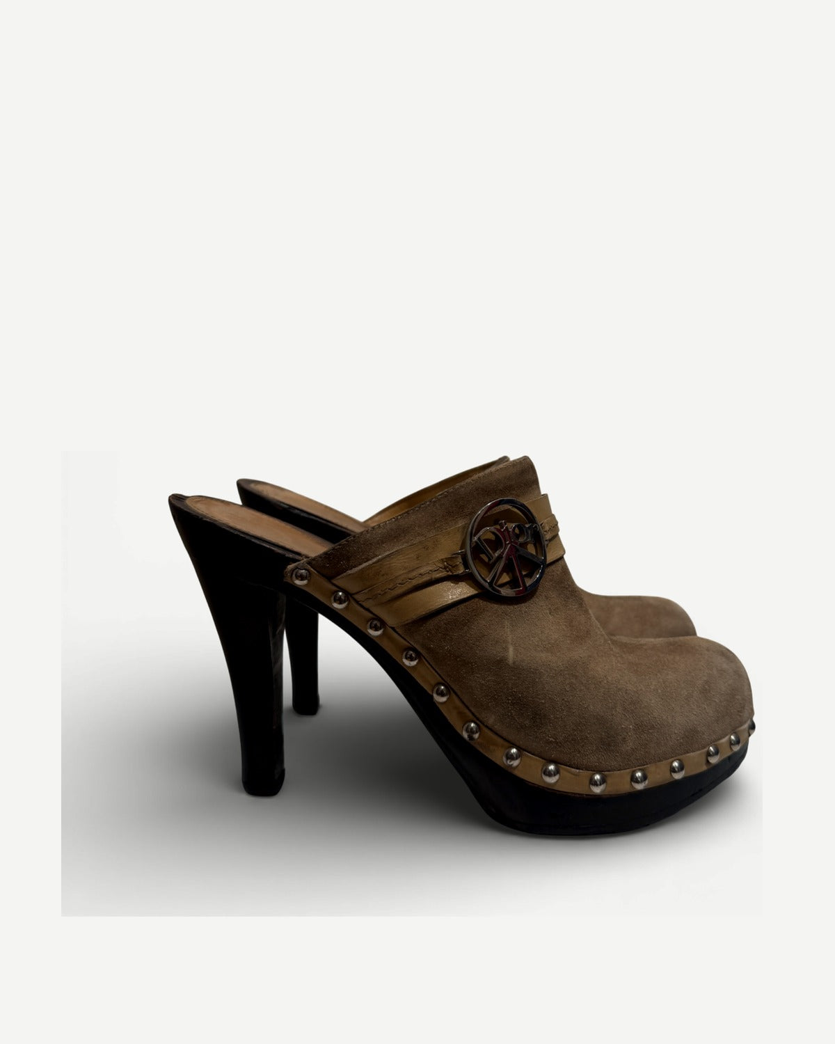 Christian Dior SS05 by John Galliano Suede Peace Logo Heeled Mules