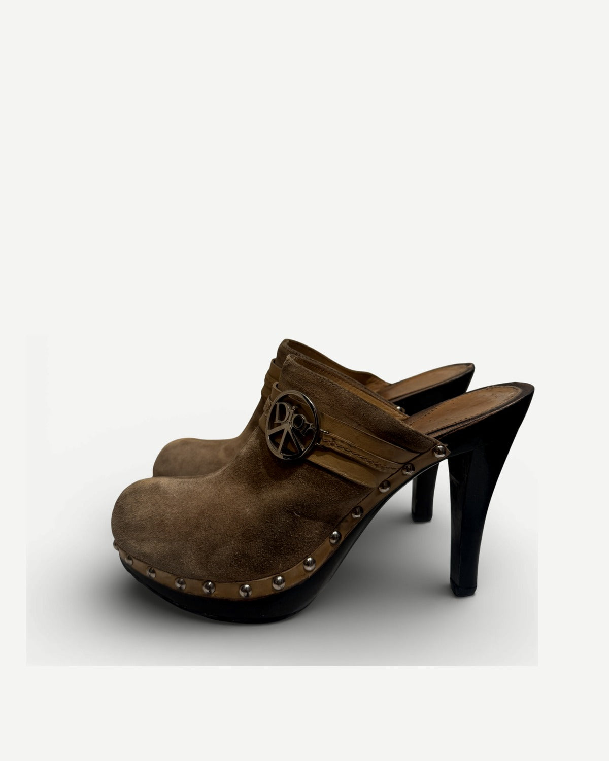 Christian Dior SS05 by John Galliano Suede Peace Logo Heeled Mules