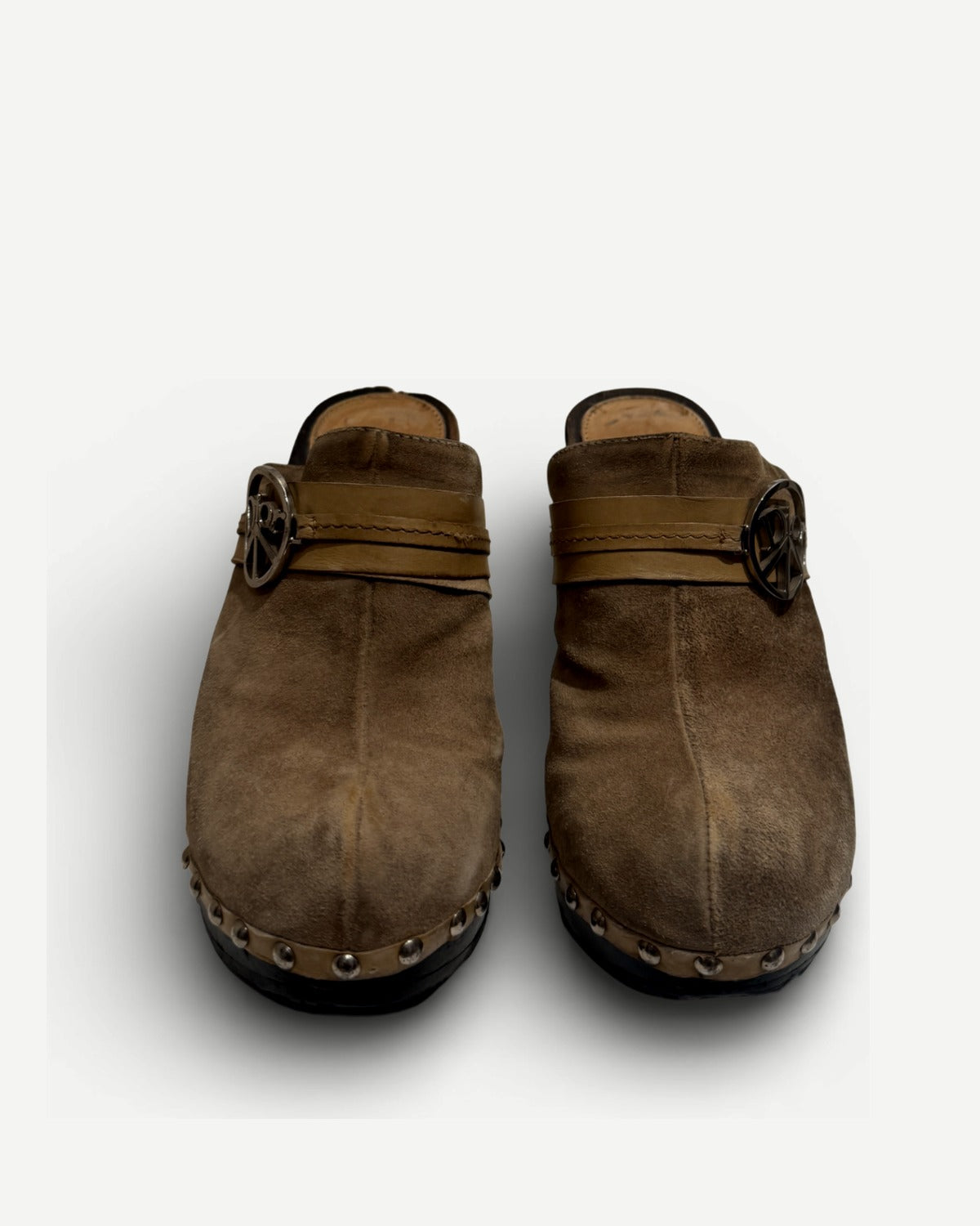 Christian Dior SS05 by John Galliano Suede Peace Logo Heeled Mules