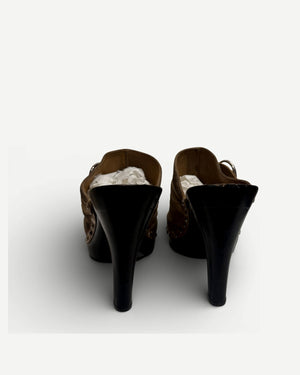 Christian Dior SS05 by John Galliano Suede Peace Logo Heeled Mules
