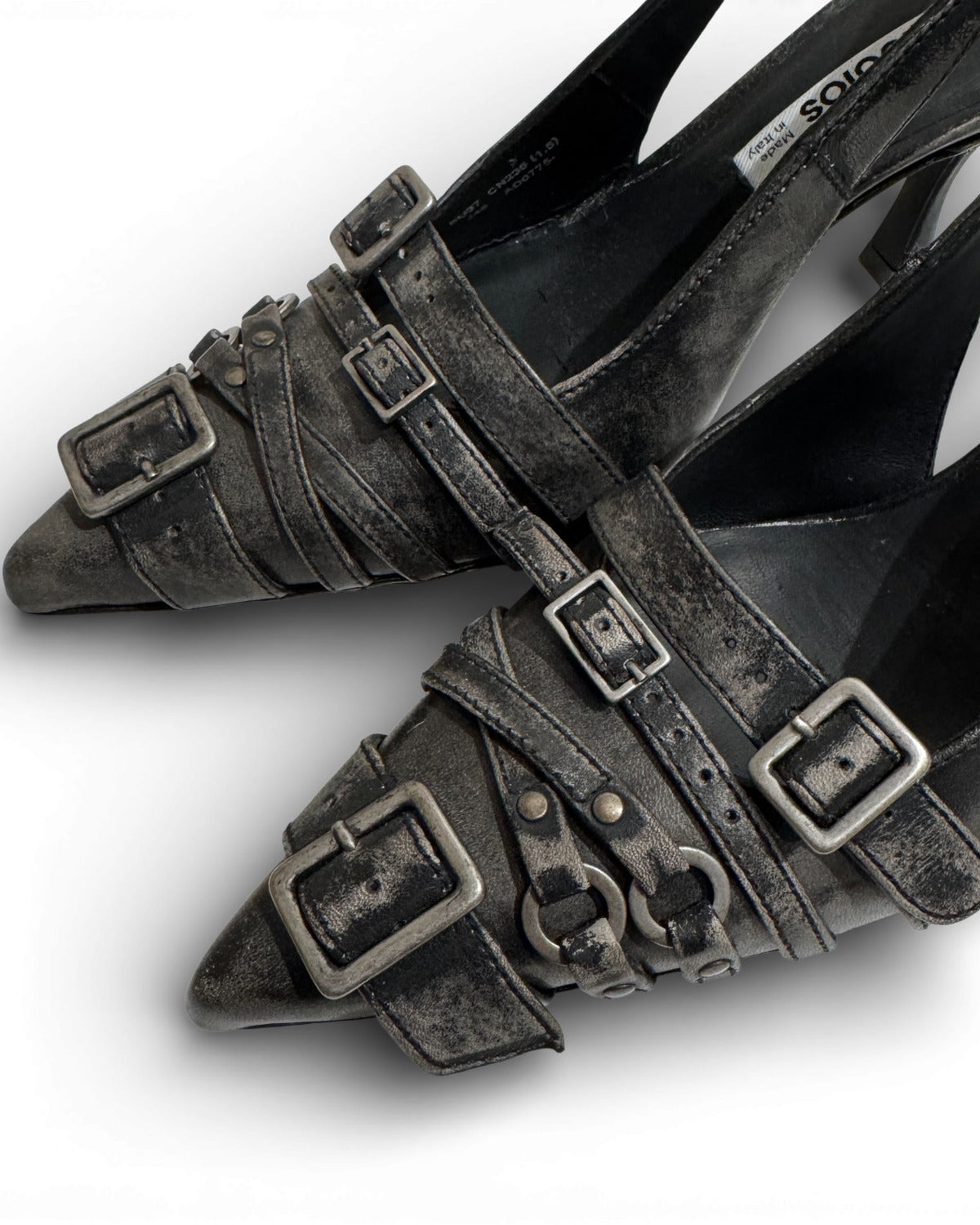 Acne Studios Distressed Belted Slingback Heels