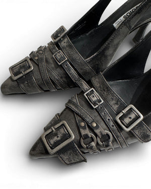 Acne Studios Distressed Belted Slingback Heels