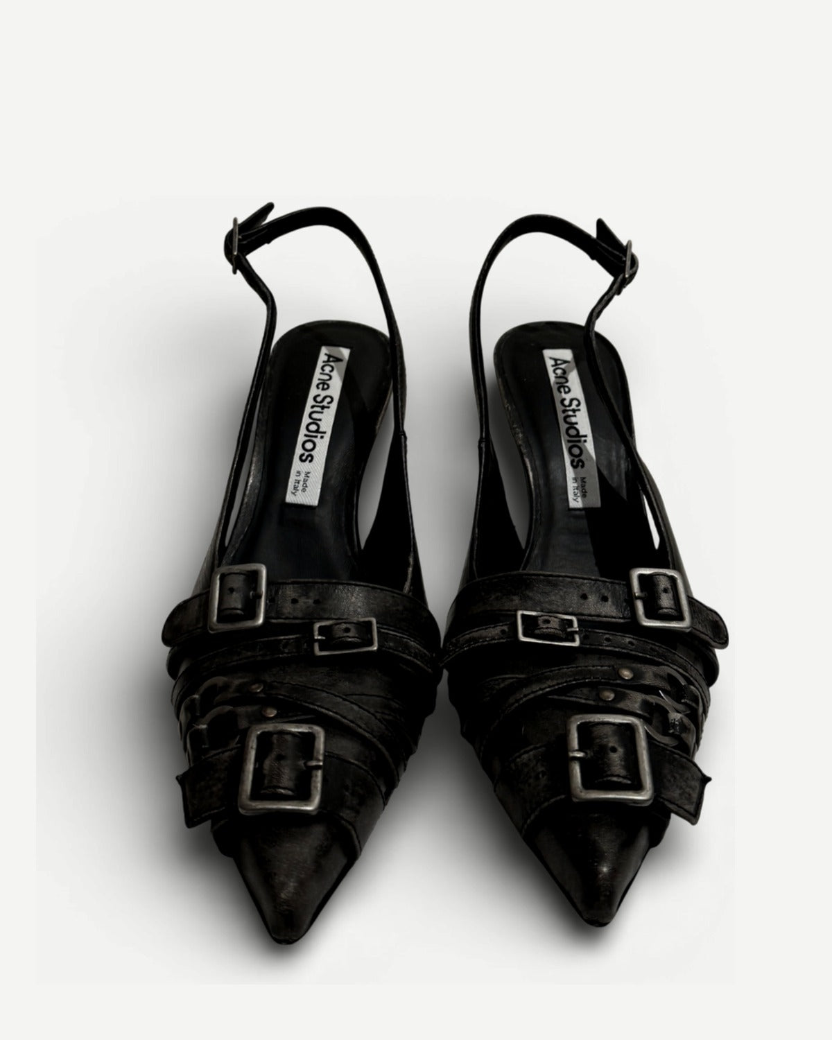 Acne Studios Distressed Belted Slingback Heels
