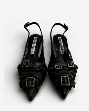 Acne Studios Distressed Belted Slingback Heels
