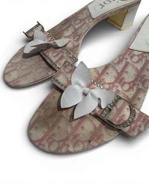 Christian Dior SS04 by John Galliano Diorissimo Floral Crystal Embellished Mules