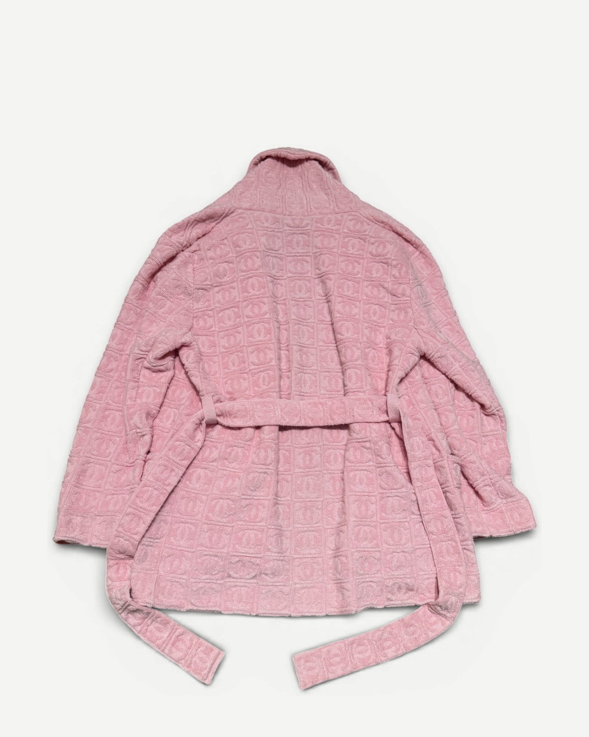 Chanel 2025 Cruise Pink Oversized Terry Cloth CC Logo Belted Shawl Cardigan Sample