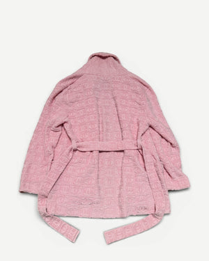 Chanel 2025 Cruise Pink Oversized Terry Cloth CC Logo Belted Shawl Cardigan Sample