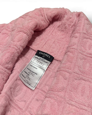 Chanel 2025 Cruise Pink Oversized Terry Cloth CC Logo Belted Shawl Cardigan Sample