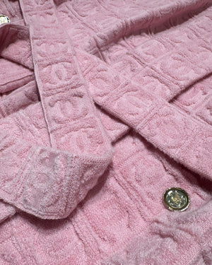 Chanel 2025 Cruise Pink Oversized Terry Cloth CC Logo Belted Shawl Cardigan Sample