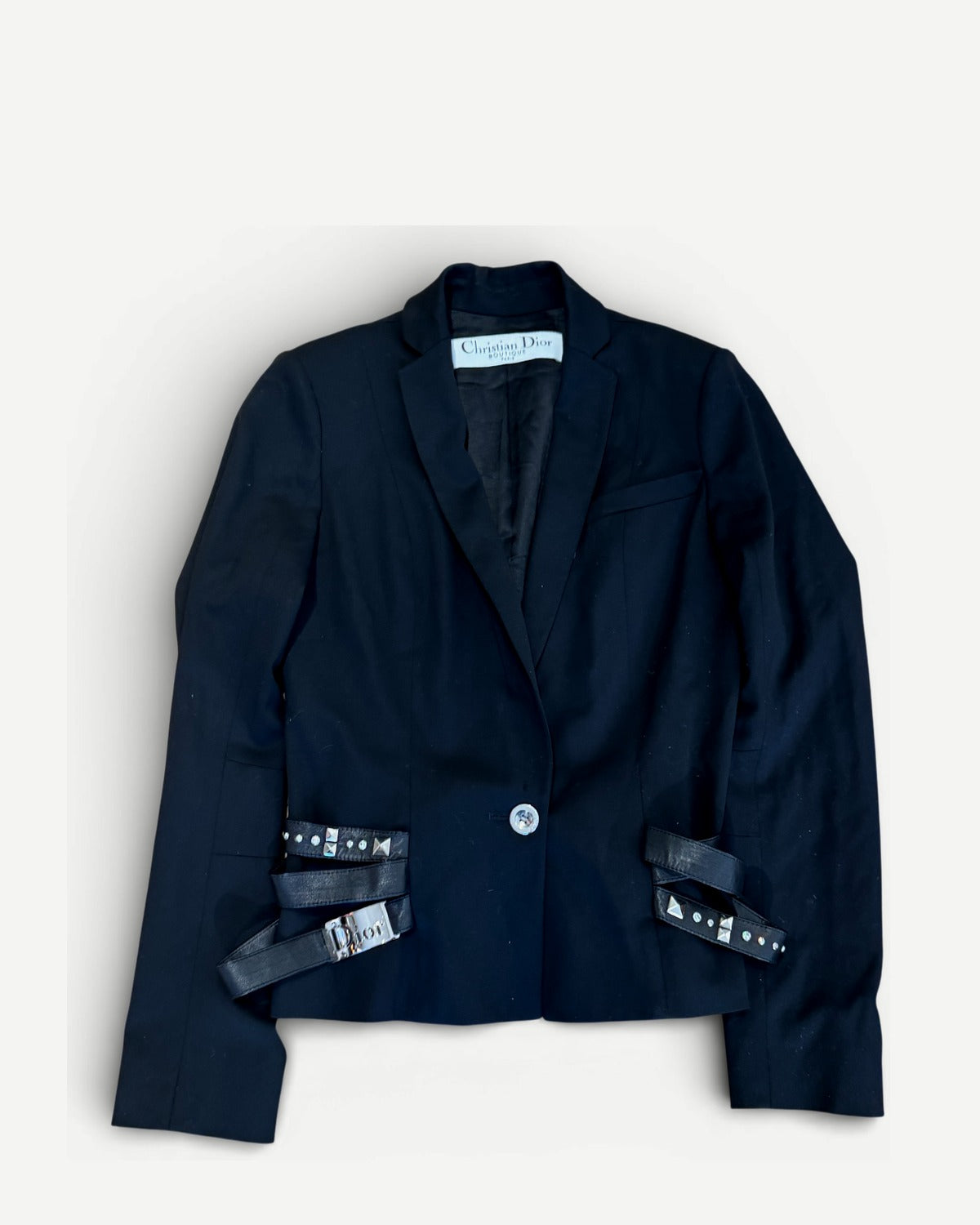 Christian Dior AW04 by John Galliano Studded Leather Strap Black Blazer