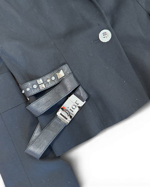 Christian Dior AW04 by John Galliano Studded Leather Strap Black Blazer