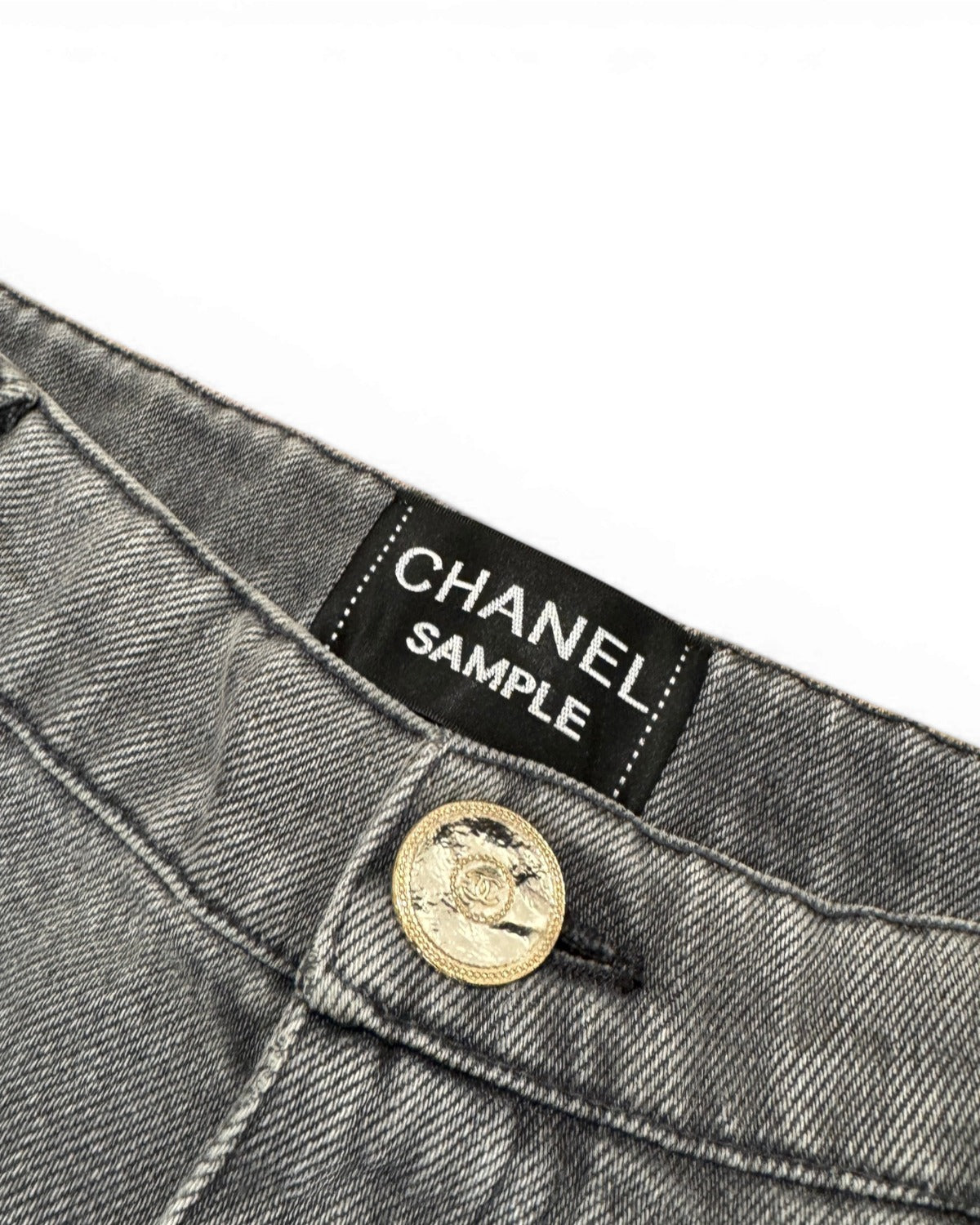 Chanel SS24 Embroidered Floral Cut Out Flared Grey Denim Sample