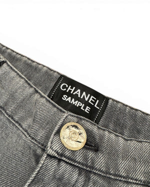 Chanel SS24 Embroidered Floral Cut Out Flared Grey Denim Sample