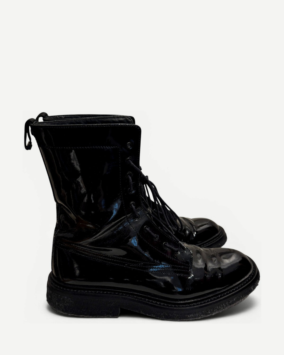 Dior Homme AW07 Navigate Black Patent Leather Combat Boots