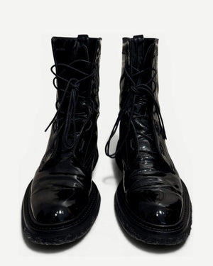 Dior Homme AW07 Navigate Black Patent Leather Combat Boots