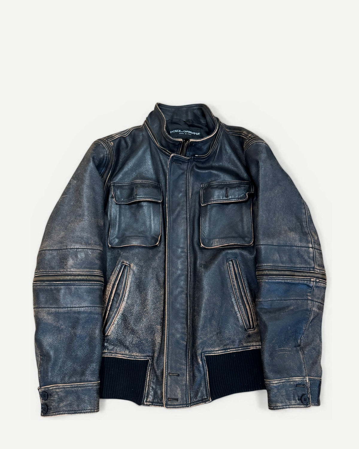 Dolce & Gabbana AW03 Distressed Multi Zip Horse Leather Jacket