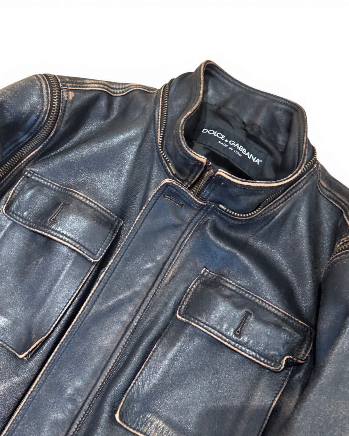 Dolce & Gabbana AW03 Distressed Multi Zip Horse Leather Jacket